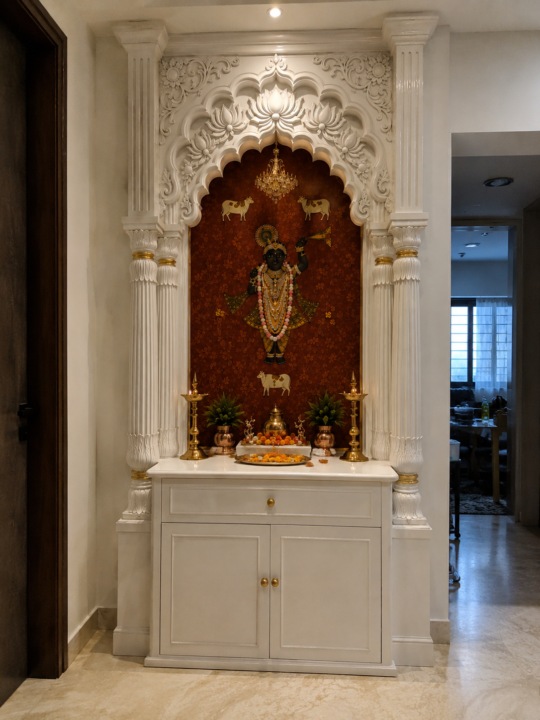 Handcrafted marble mandir temple interior design Mumbai Kalyan
