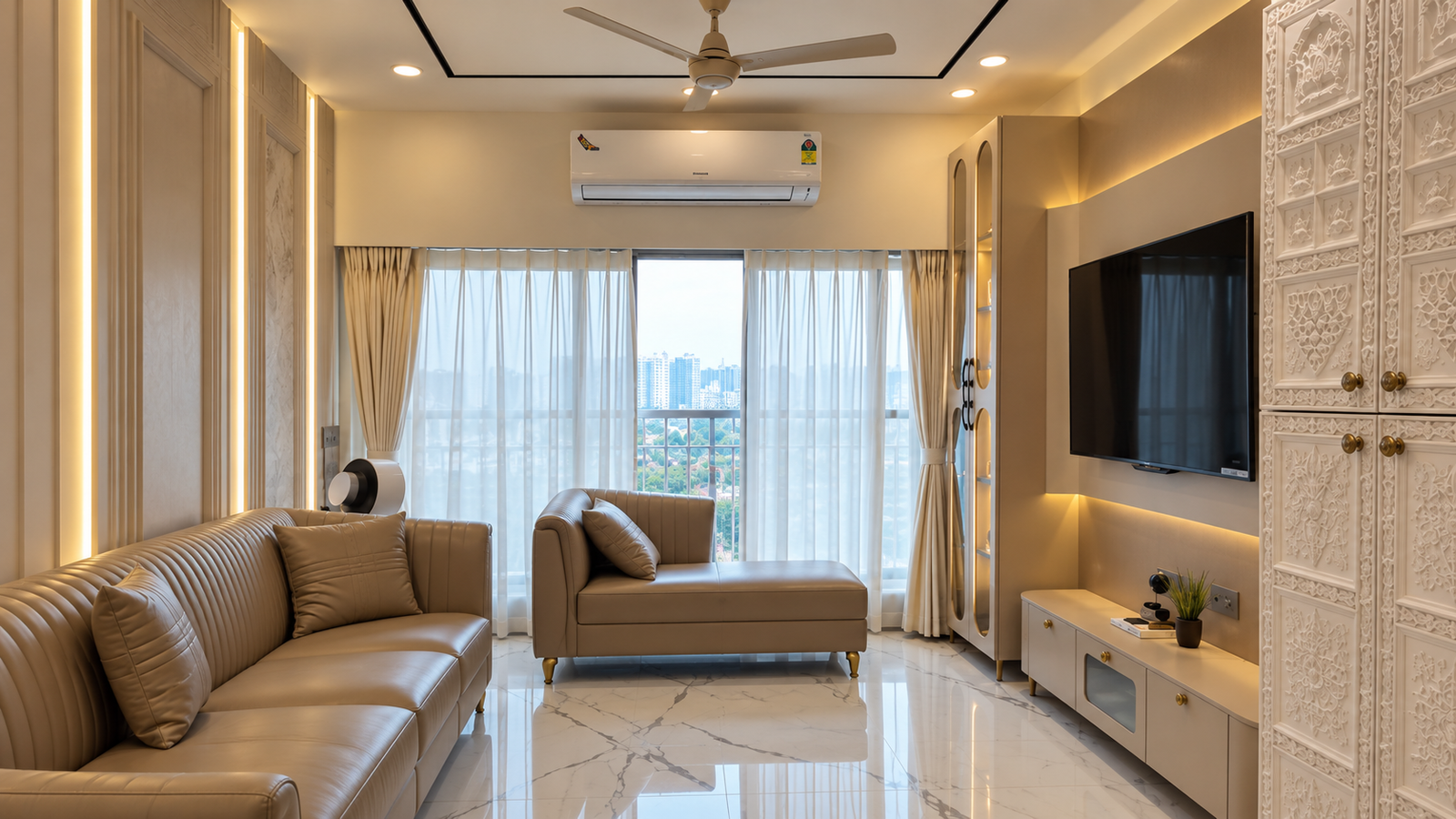 Living room after luxury interior design transformation in Mumbai